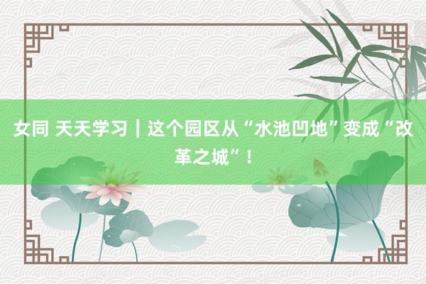 女同 天天学习｜这个园区从“水池凹地”变成“改革之城”！